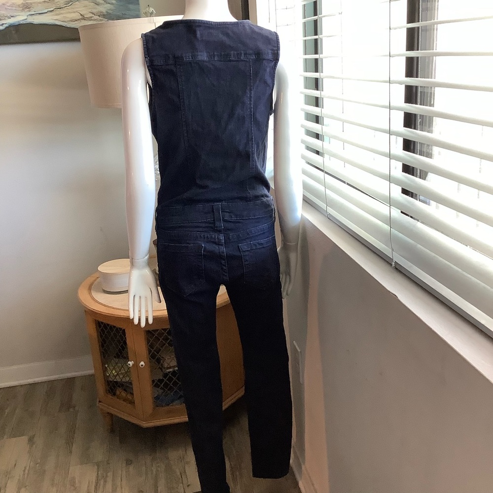 True Religion Navy Blue Sleeveless Zip-Front Denim Jumpsuit Romper Catsuit M - Picture 4 of 7